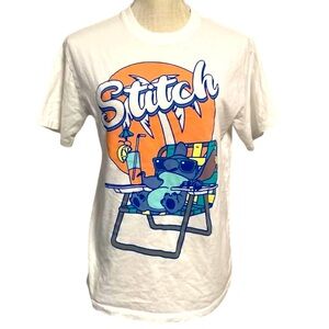 DISNEY Stitch Graphic-Print T-Shirt White  Size MEDIUM Tee Beach Palm Tree